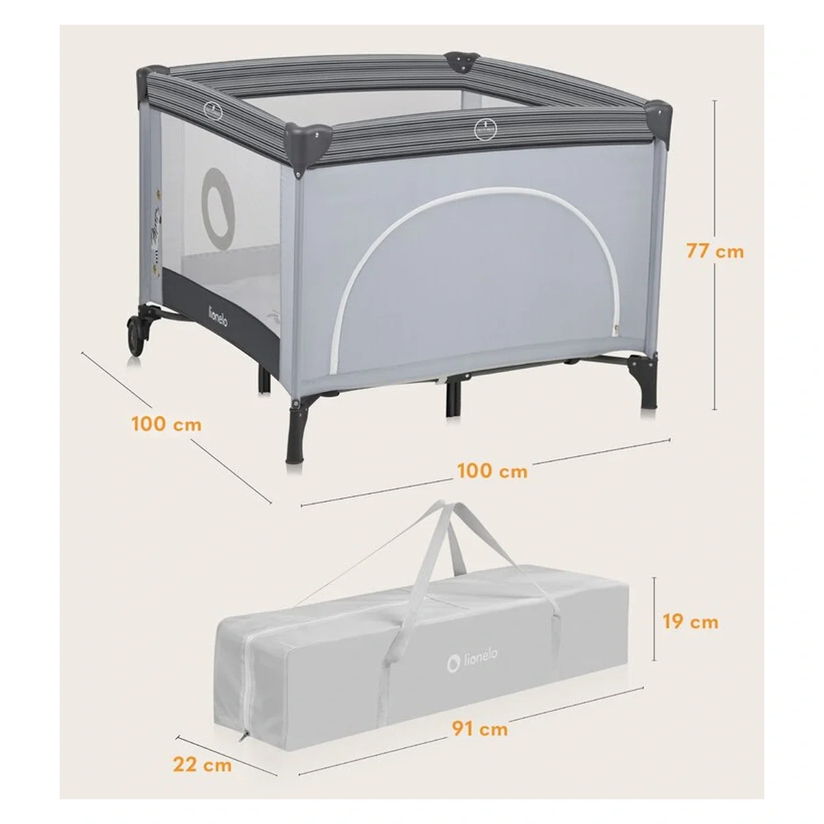 Tarc de joaca copii, Lionelo, Bonnie, Pana la 15 kg, 100 x 100 cm, Grey Stone 36 luni [13]