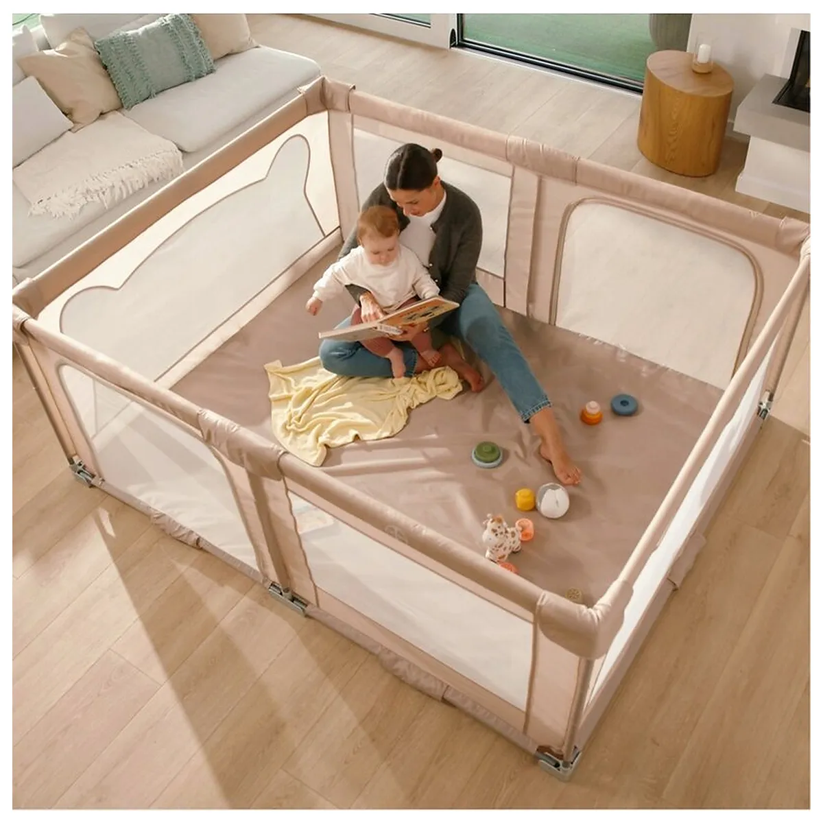 Tarc de joaca copii, Lionelo, Florence Easy Fold, 150 x 180 x 75 cm, Pliere, depliere automata, Include geanta de transport, Din plasa, Cu doua intrari laterale, 0-48 luni, [10]