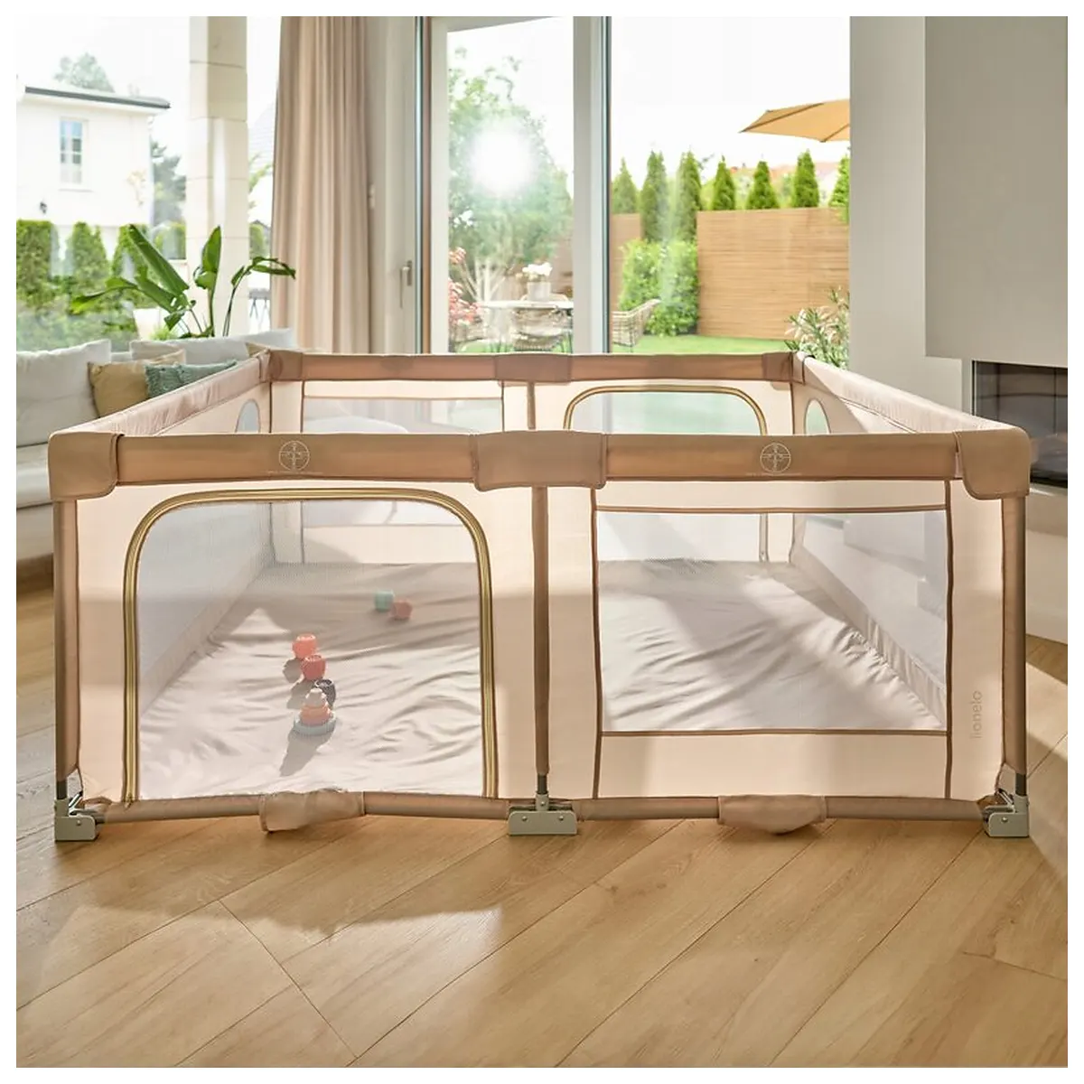Tarc de joaca copii, Lionelo, Florence Easy Fold, 150 x 180 x 75 cm, Pliere, depliere automata, Include geanta de transport, Din plasa, Cu doua intrari laterale, 0-48 luni, [13]