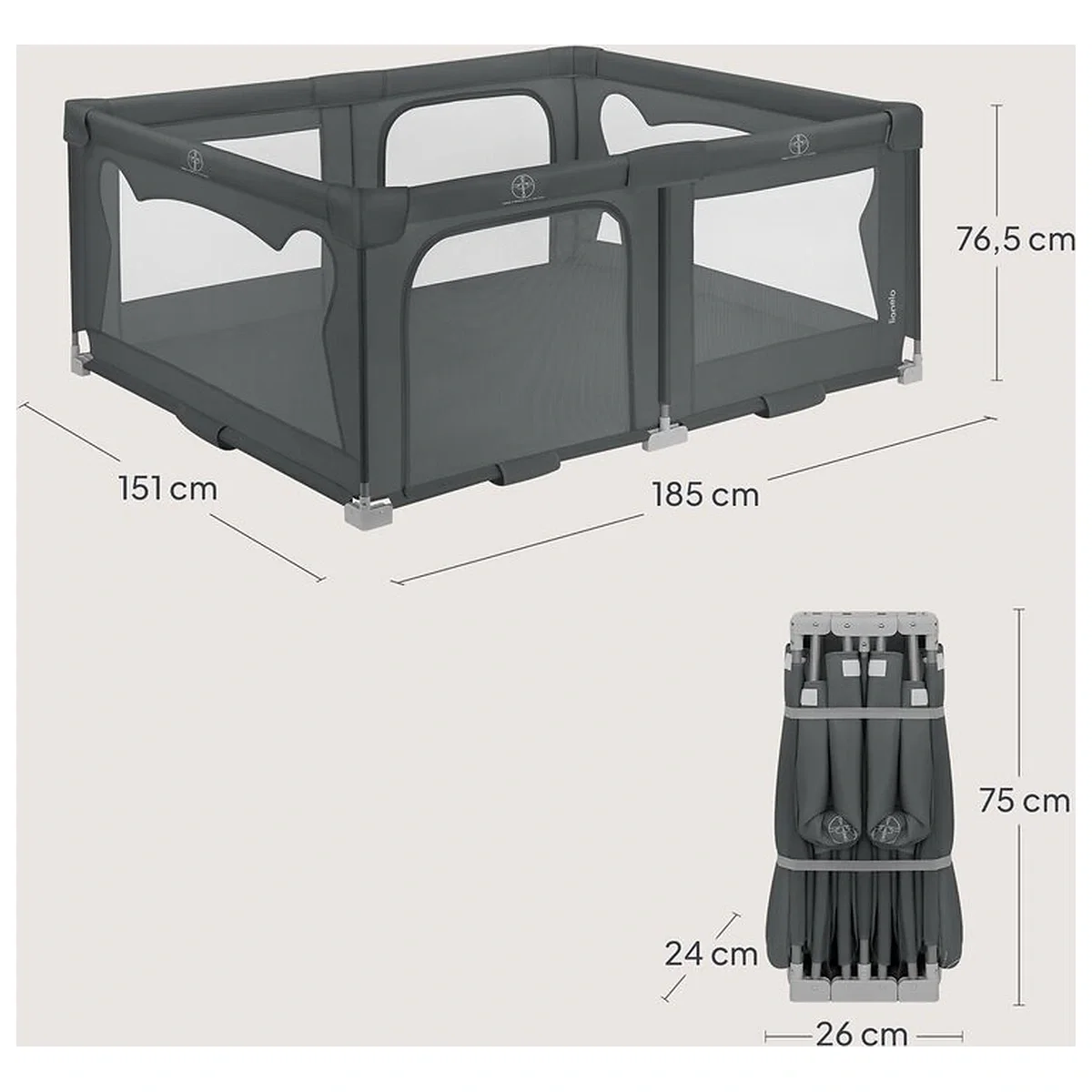 Tarc de joaca copii, Lionelo, Florence Easy Fold, 150 x 180 x 75 cm, Pliere, depliere automata, Include geanta de transport, Din plasa, Cu doua intrari laterale, 0-48 luni, [7]
