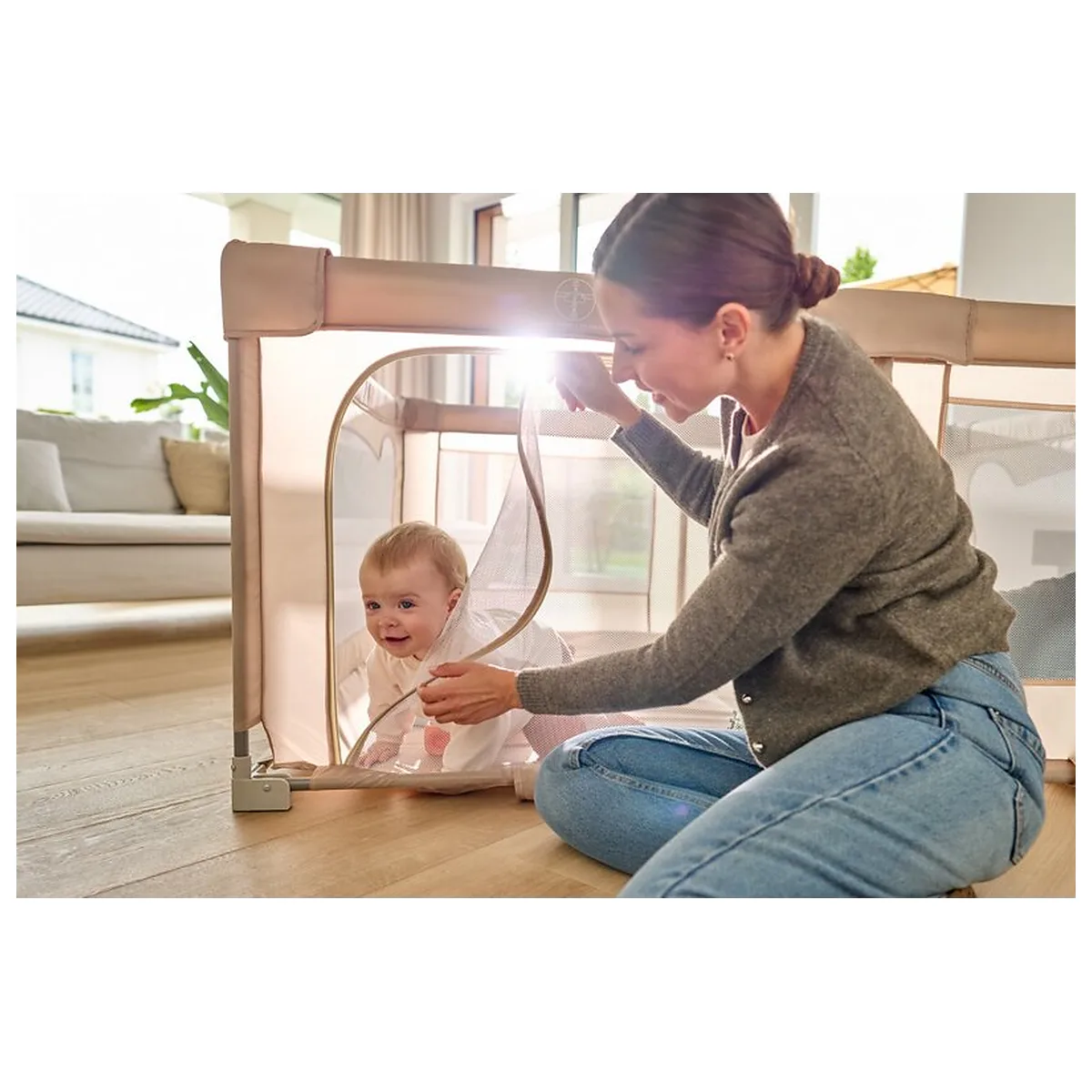 Tarc de joaca copii, Lionelo, Florence Easy Fold, 150 x 180 x 75 cm, Pliere, depliere automata, Include geanta de transport, Din plasa, Cu doua intrari laterale, 0-48 luni, [10]