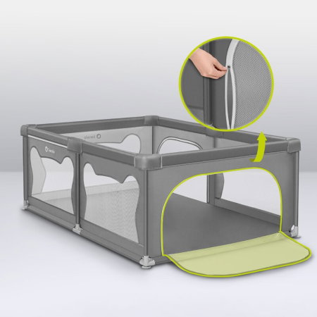 Tarc de joaca copii, Lionelo, Willow, 127x187 cm, Pliere compacta, Include geanta de transport, Din plasa, Cu doua intrari laterale si fermoar, Cu ventuze pentru stabilitate, Gri [16]