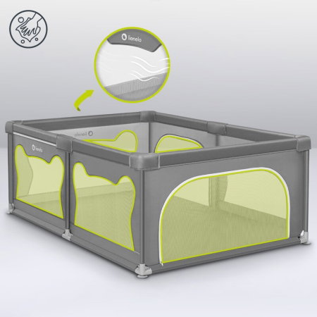 Tarc de joaca copii, Lionelo, Willow, 127x187 cm, Pliere compacta, Include geanta de transport, Din plasa, Cu doua intrari laterale si fermoar, Cu ventuze pentru stabilitate, Gri [15]
