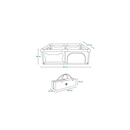 Tarc de joaca copii, Lionelo, Willow, 127x187 cm, Pliere compacta, Include geanta de transport, Din plasa, Cu doua intrari laterale si fermoar, Cu ventuze pentru stabilitate, Gri [35]