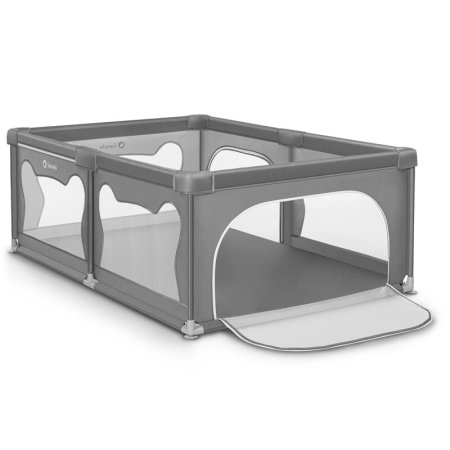 Tarcuri de joaca - Tarc de joaca copii, Lionelo, Willow, 127x187 cm, Pliere compacta, Include geanta de transport, Din plasa, Cu doua intrari laterale si fermoar, Cu ventuze pentru stabilitate, Gri