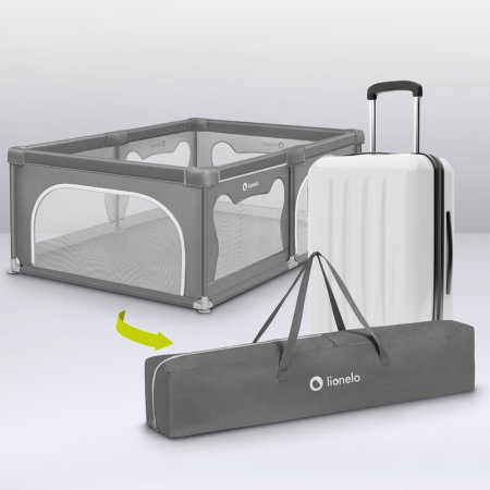 Tarc de joaca copii, Lionelo, Willow, 127x187 cm, Pliere compacta, Include geanta de transport, Din plasa, Cu doua intrari laterale si fermoar, Cu ventuze pentru stabilitate, Gri [18]