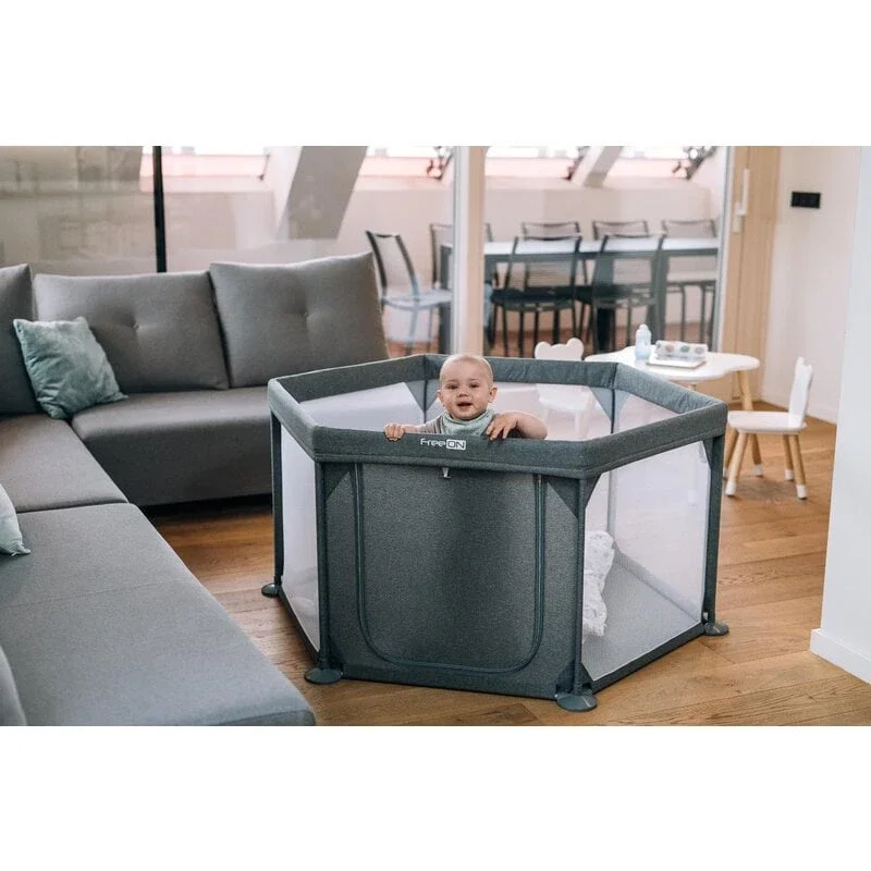 Tarc de joaca pentru bebe, Hexagonal 117 x 67 x 67 cm Grey FreeON [3]