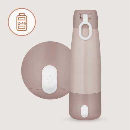 Termos inteligent cu incalzire, Lionelo, ThermUp Bottle, Incalzeste in 3.5 min, Mentine temperatura pana la 20 h, Capacitate 350 ml, USB-C, 5 setari de temperatura: 37-55°C, Roz nude [9]