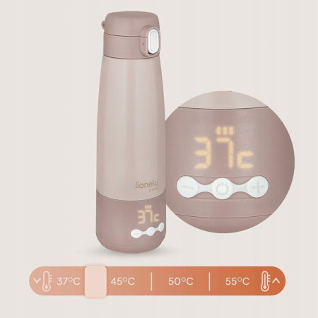 Termos inteligent cu incalzire, Lionelo, ThermUp Bottle, Incalzeste in 3.5 min, Mentine temperatura pana la 20 h, Capacitate 350 ml, USB-C, 5 setari de temperatura: 37-55°C, Roz nude [15]