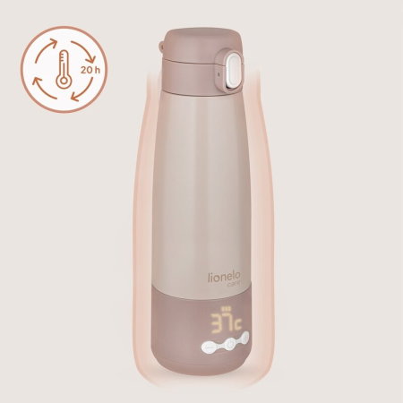 Termos inteligent cu incalzire, Lionelo, ThermUp Bottle, Incalzeste in 3.5 min, Mentine temperatura pana la 20 h, Capacitate 350 ml, USB-C, 5 setari de temperatura: 37-55°C, Roz nude [16]
