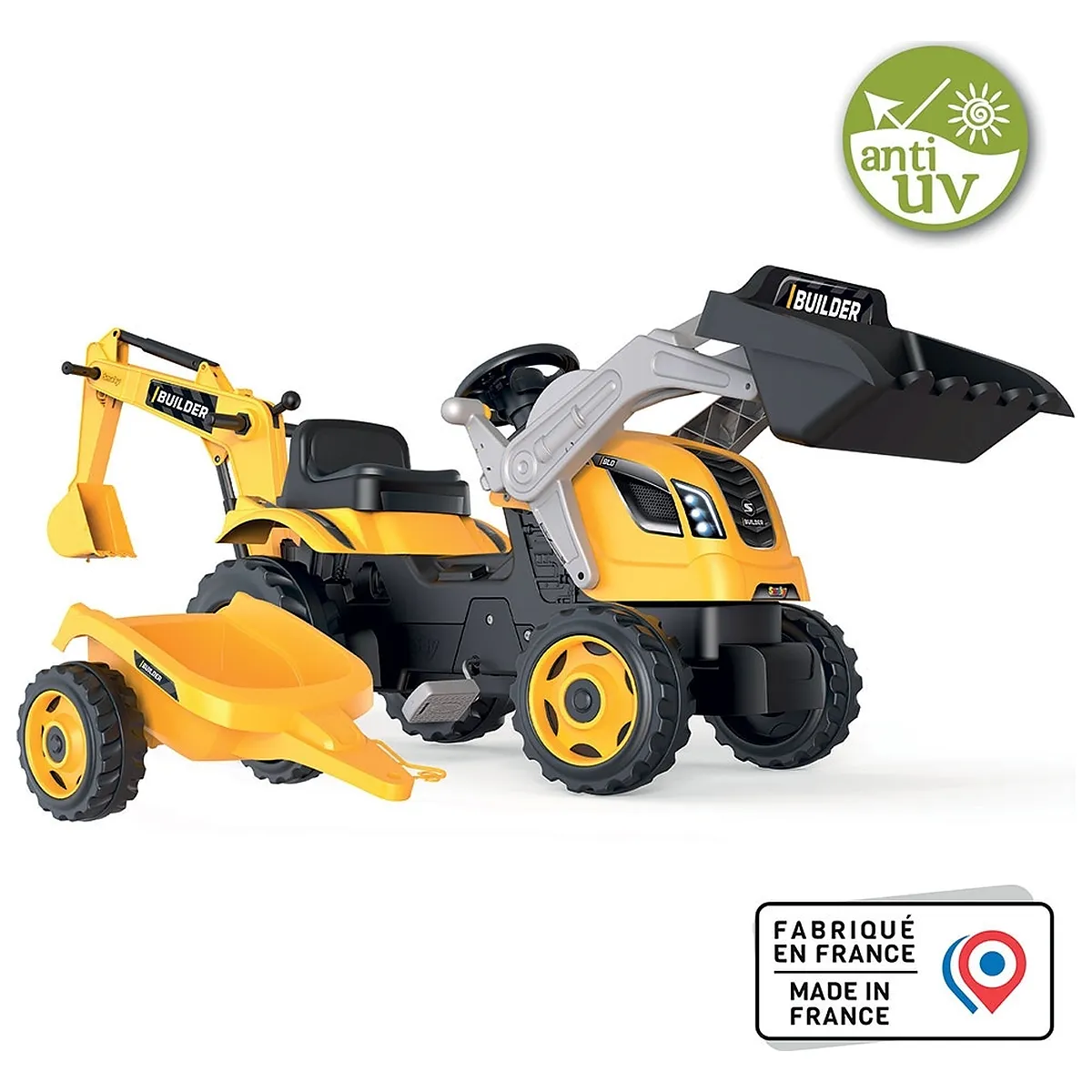 Tractor cu pedale si remorca Smoby Builder Max, Galben [2]