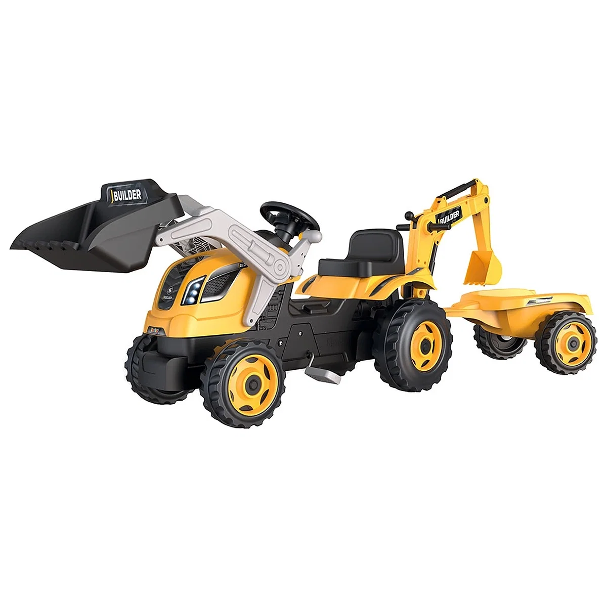 Tractoare copii - Tractor cu pedale si remorca Smoby Builder Max, Galben