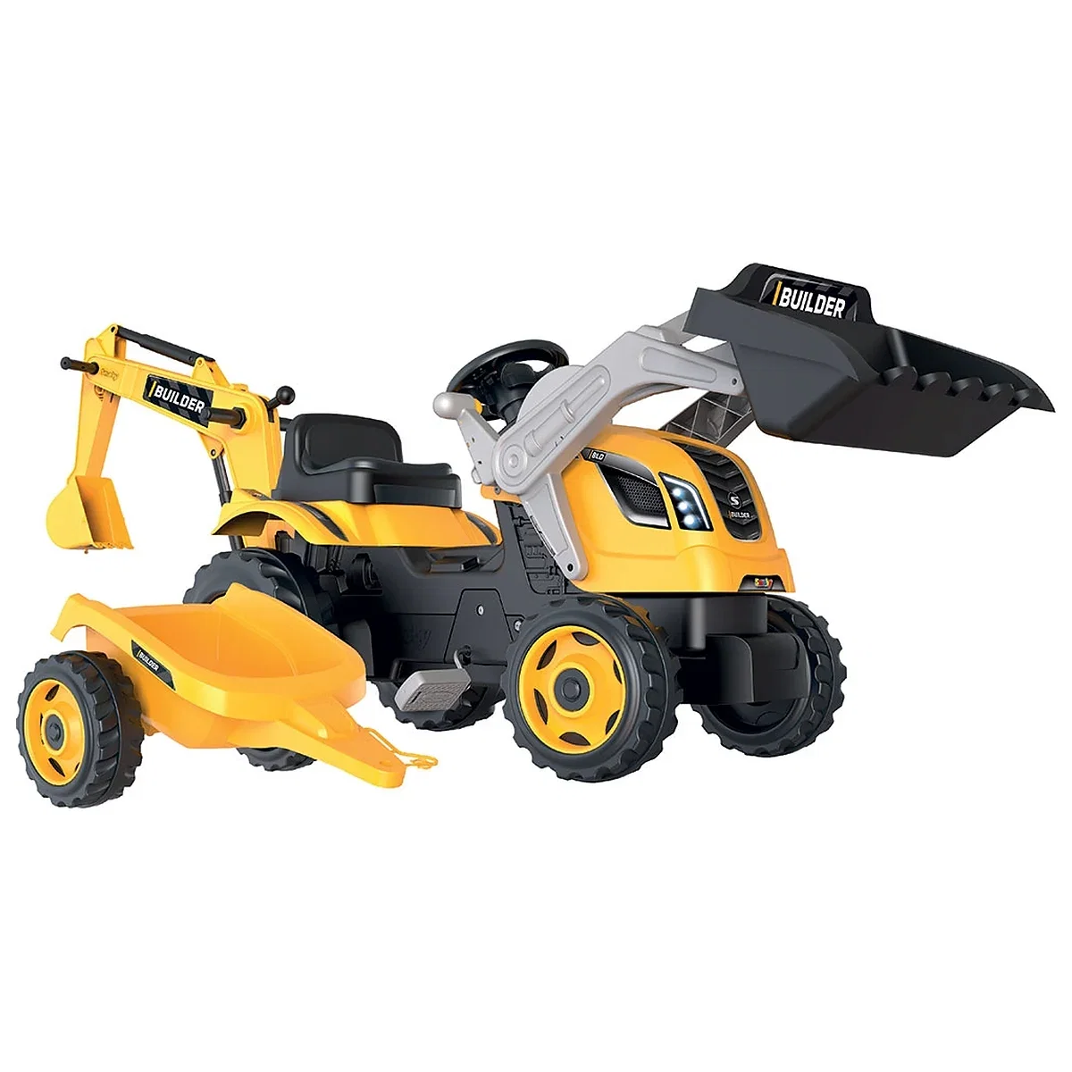 Tractor cu pedale si remorca Smoby Builder Max, Galben [1]