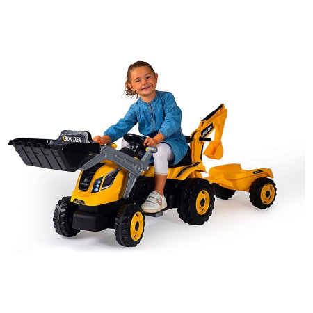 Tractor cu pedale si remorca Smoby Builder Max, Galben [4]