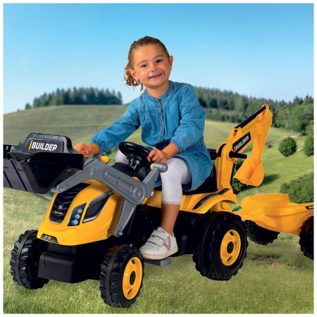 Tractor cu pedale si remorca Smoby Builder Max, Galben [5]
