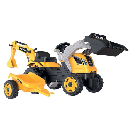 Tractor cu pedale si remorca Smoby Builder Max, Galben [1]