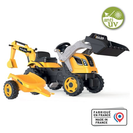 Tractor cu pedale si remorca Smoby Builder Max, Galben [2]