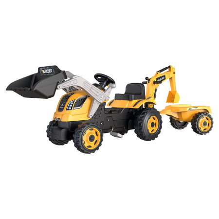 Tractoare copii - Tractor cu pedale si remorca Smoby Builder Max, Galben