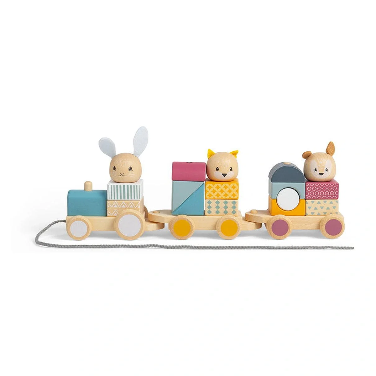 Jucarii interactive - Trenulet cu forme - Animalute vesele BIGJIGS Toys 12 luni+