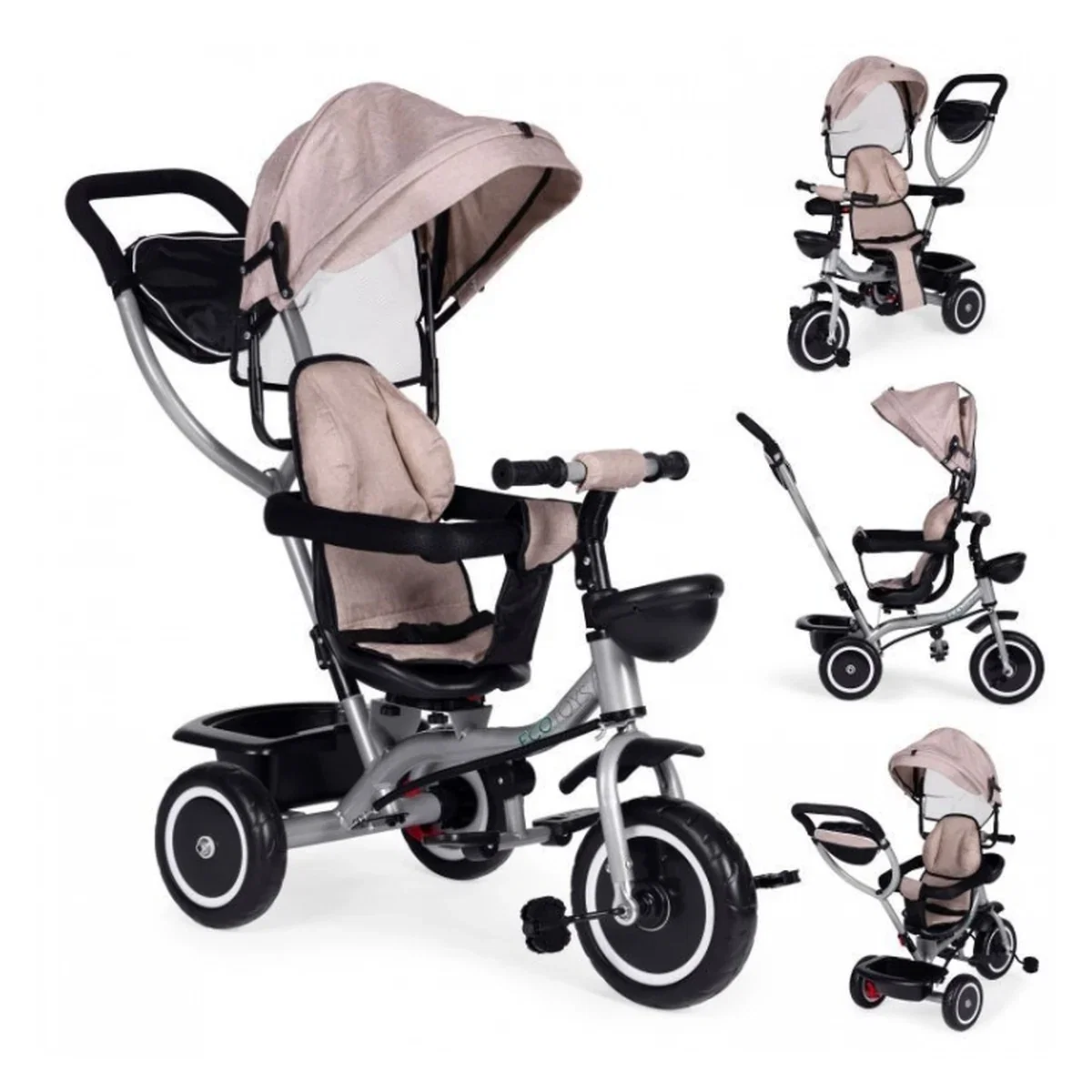 Tricicleta 2 in 1 , scaun rotativ 360°, Ecotoys WQL-066-52 - Bej 6 luni [1]