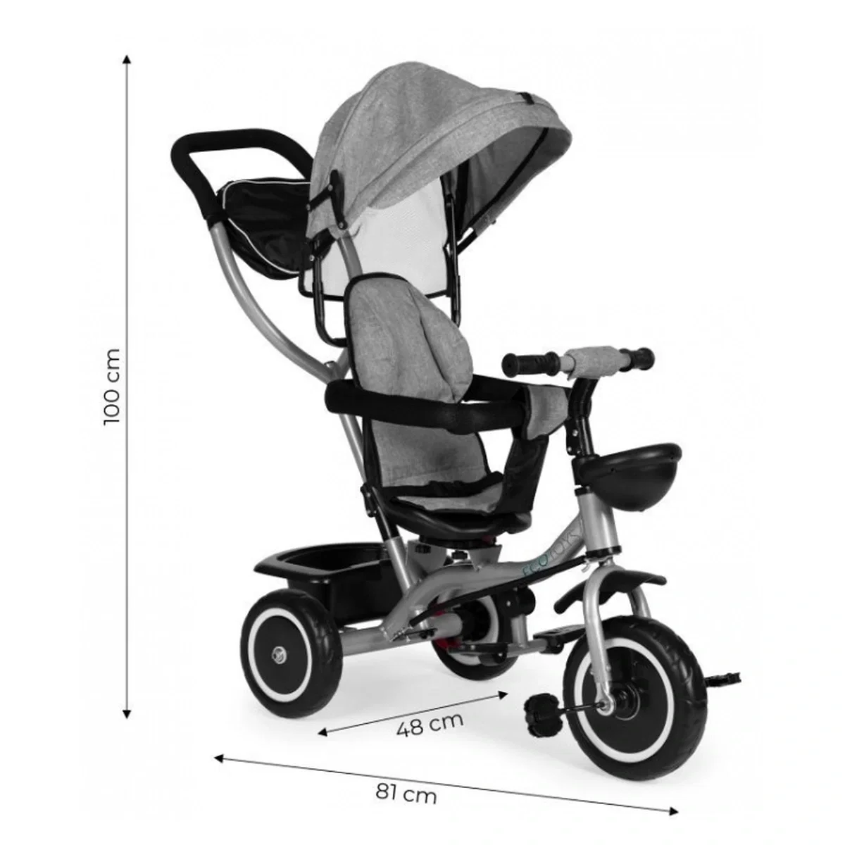 Tricicleta 2 in 1 , scaun rotativ 360°, Ecotoys WQL-066-52 - Gri 6 luni [8]