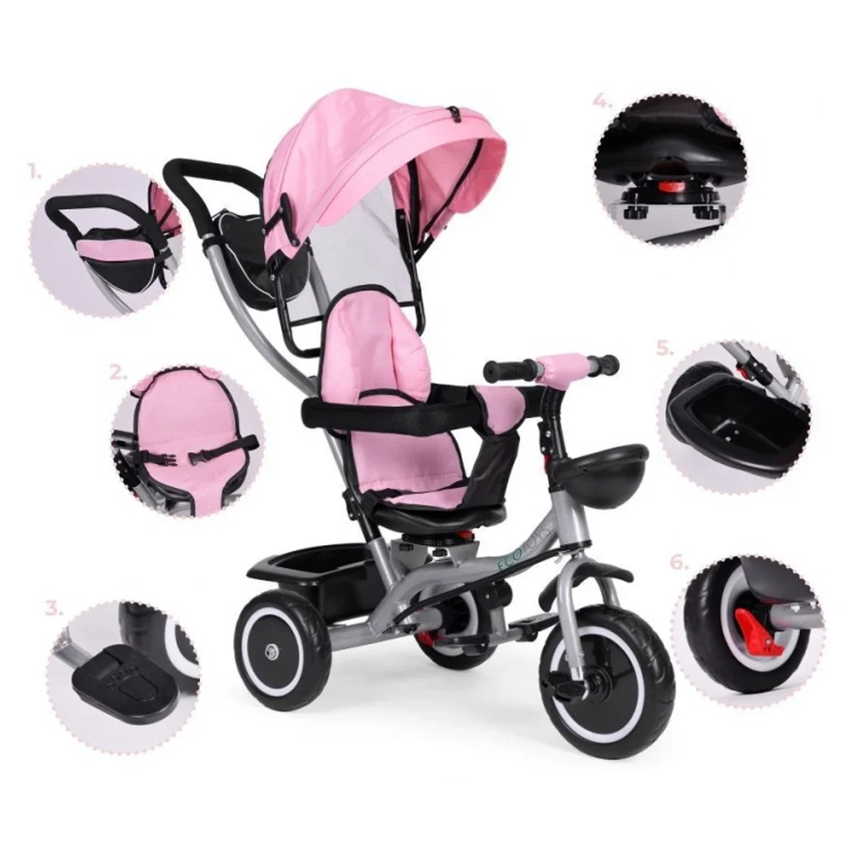 Tricicleta 2 in 1 , scaun rotativ 360°, Ecotoys WQL-066-52 - Roz 6 luni [7]
