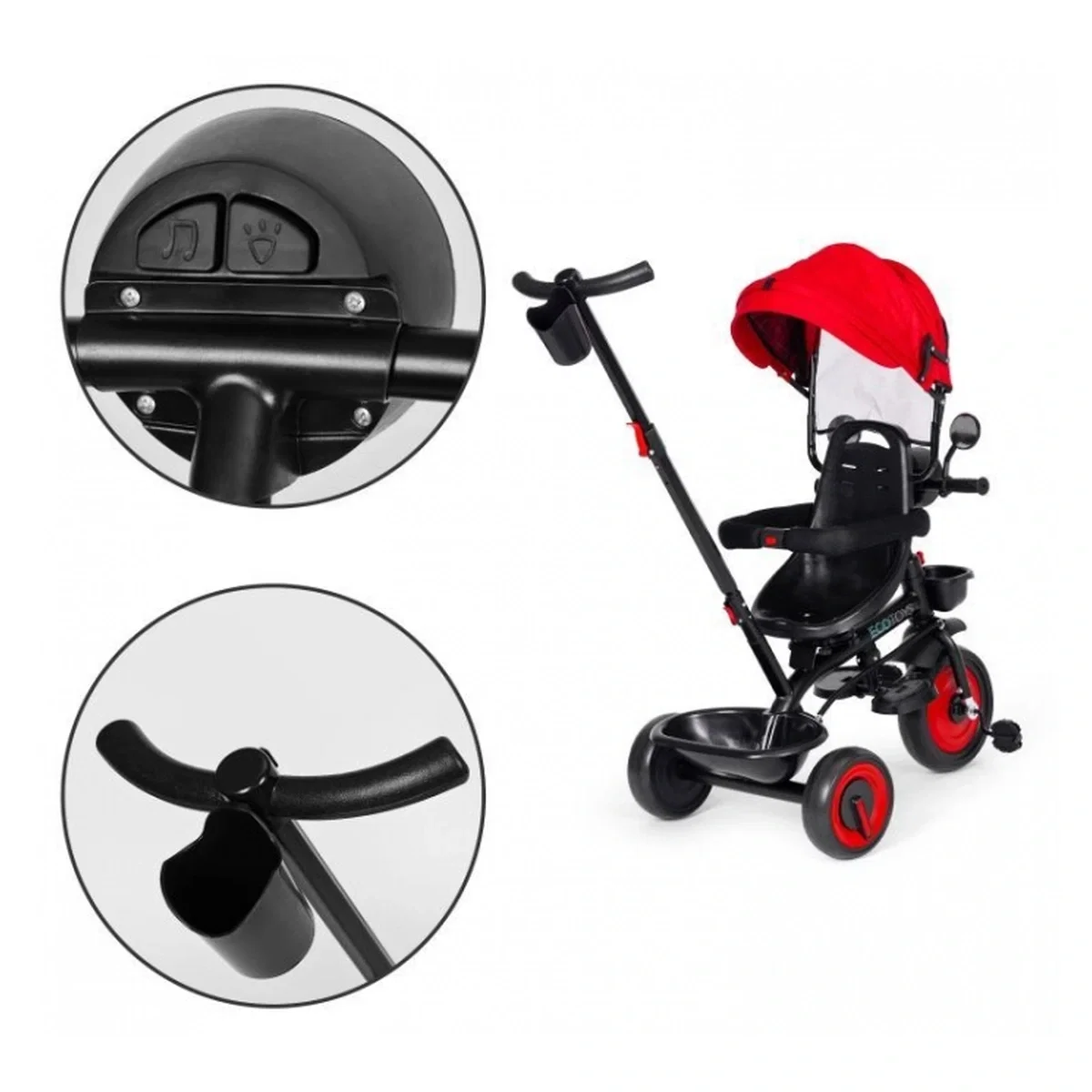 Tricicleta 3 in 1 , scaun rotativ 360°, roti din spuma EVA, Ecotoys WQL-066-51 - Rosu 6 luni [10]