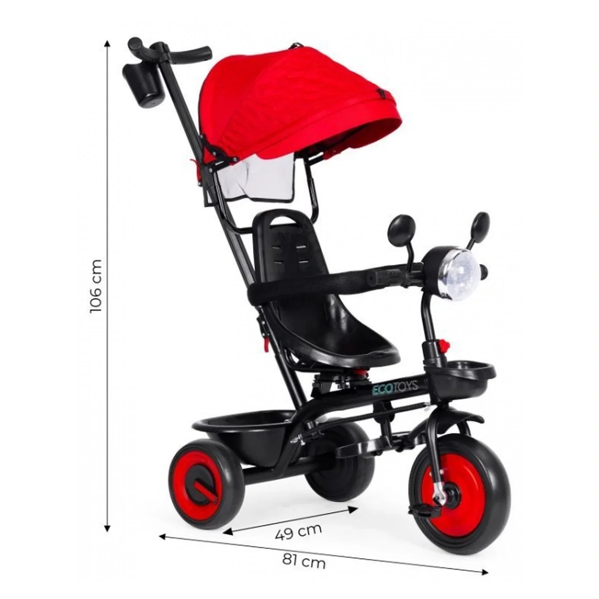 Tricicleta 3 in 1 , scaun rotativ 360°, roti din spuma EVA, Ecotoys WQL-066-51 - Rosu 6 luni [12]