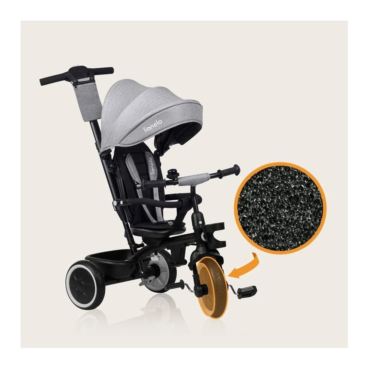 Tricicleta copii, Lionelo, Berry, 2 in 1, Multifunctionala, Scaun reversibil, Rotire 360 grade, Gri 9 luni [32]