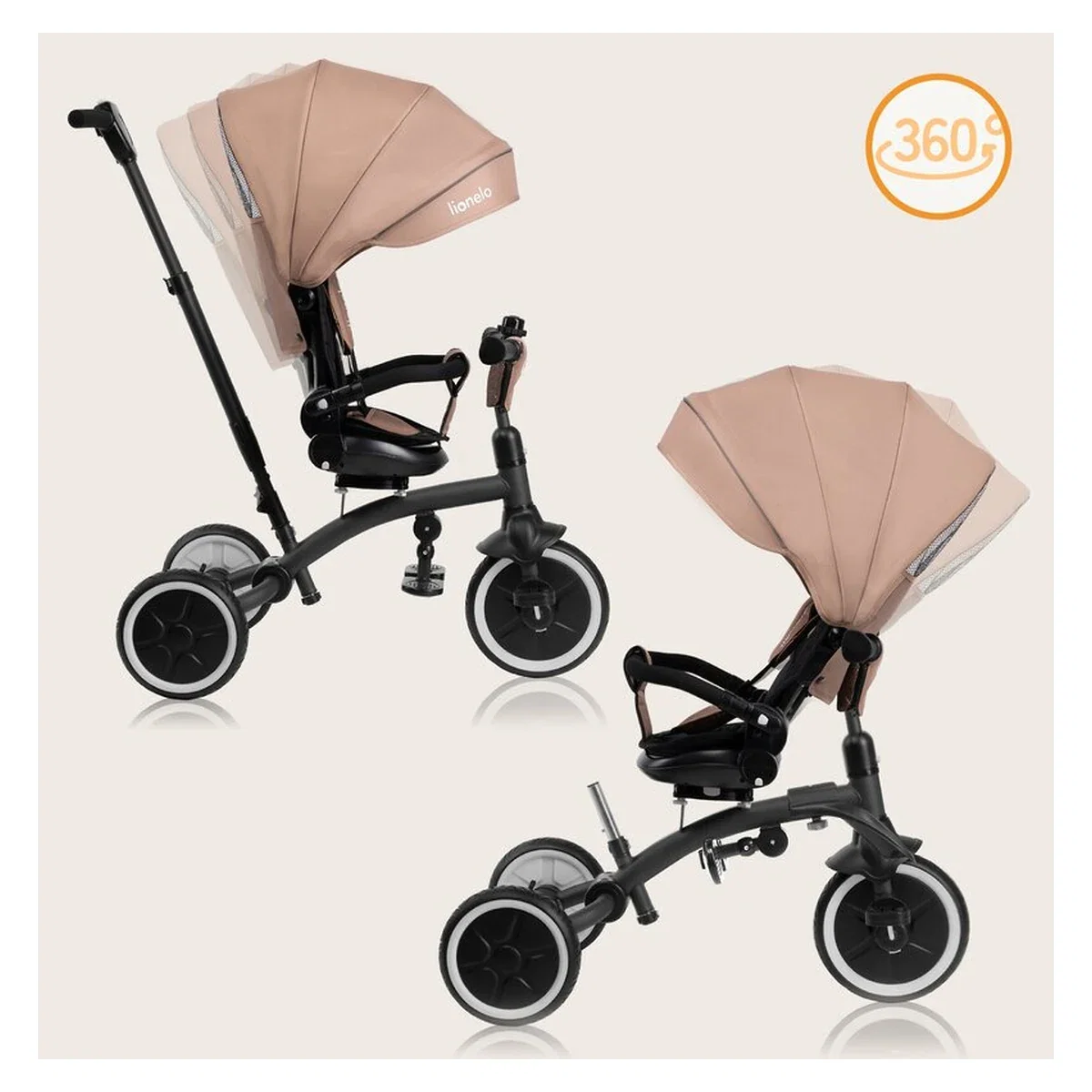 Tricicleta copii, Lionelo, Tris Plus, Ultrapliabila, Scaun reversibil, Beige sand 9 luni [31]