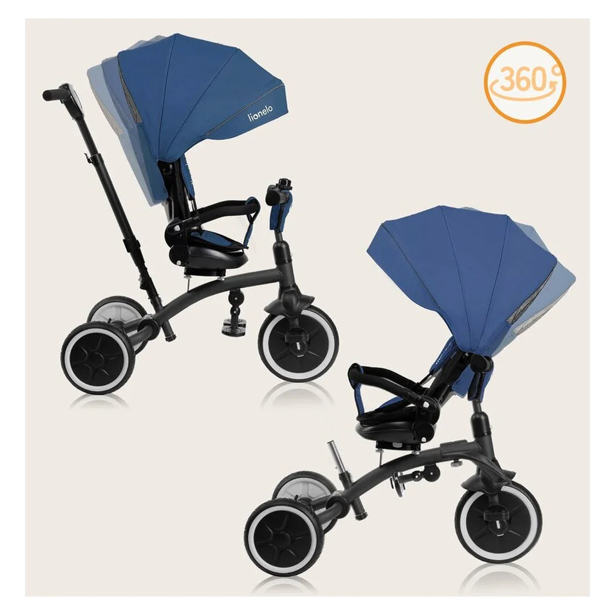 Tricicleta copii, Lionelo, Tris Plus, Ultrapliabila, Scaun reversibil, Blue denim 9 luni [25]