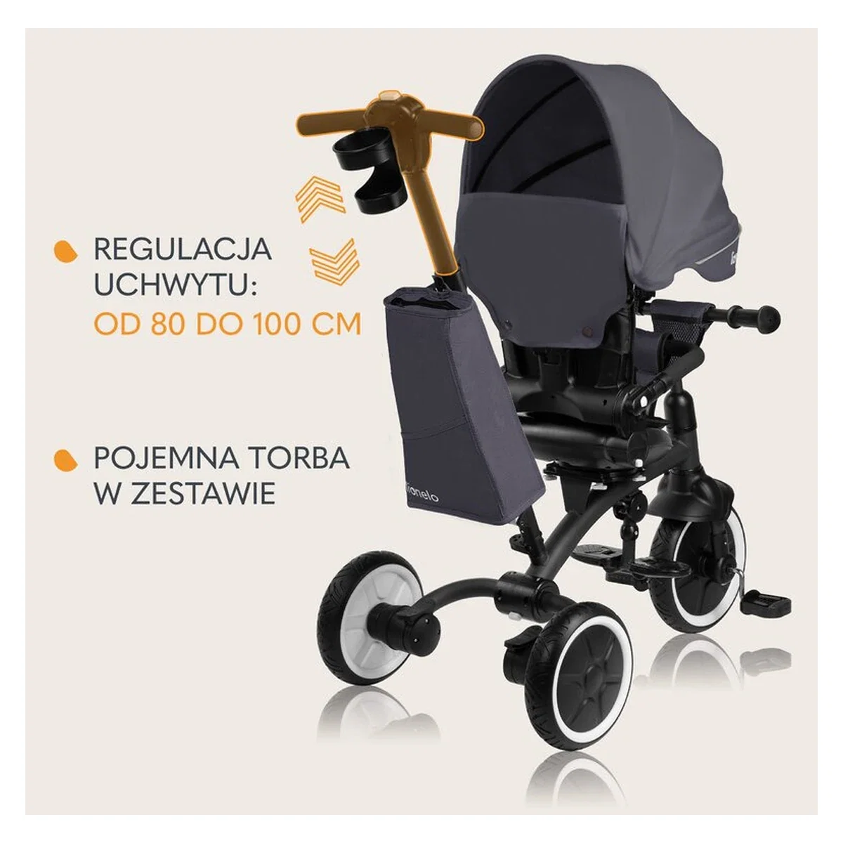 Tricicleta copii, Lionelo, Tris Plus, Ultrapliabila, Scaun reversibil, Grey stone 9 luni [32]