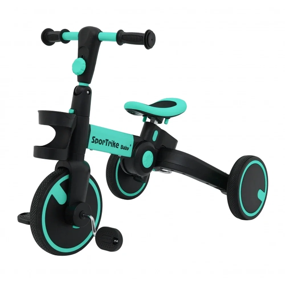 Tricicleta cu pedale 3 in 1 si roti din cauciuc SporTrike - Albastru [2]