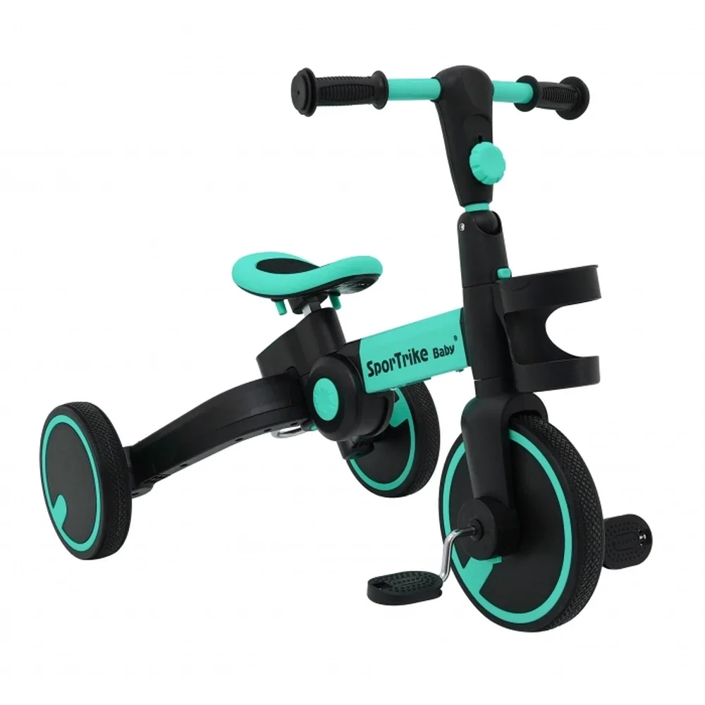 Tricicleta cu pedale 3 in 1 si roti din cauciuc SporTrike - Albastru [4]