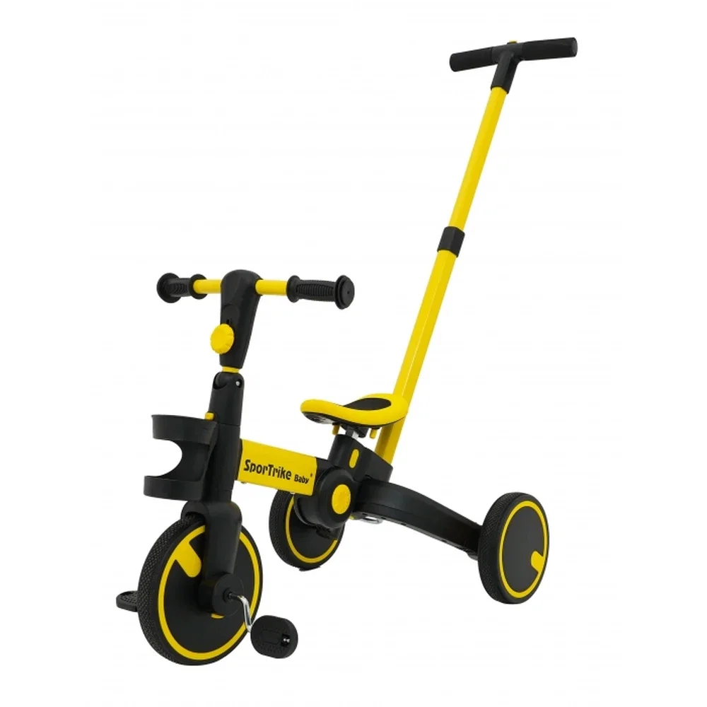La plimbare - Tricicleta cu pedale 3 in 1 si roti din cauciuc SporTrike - Galben