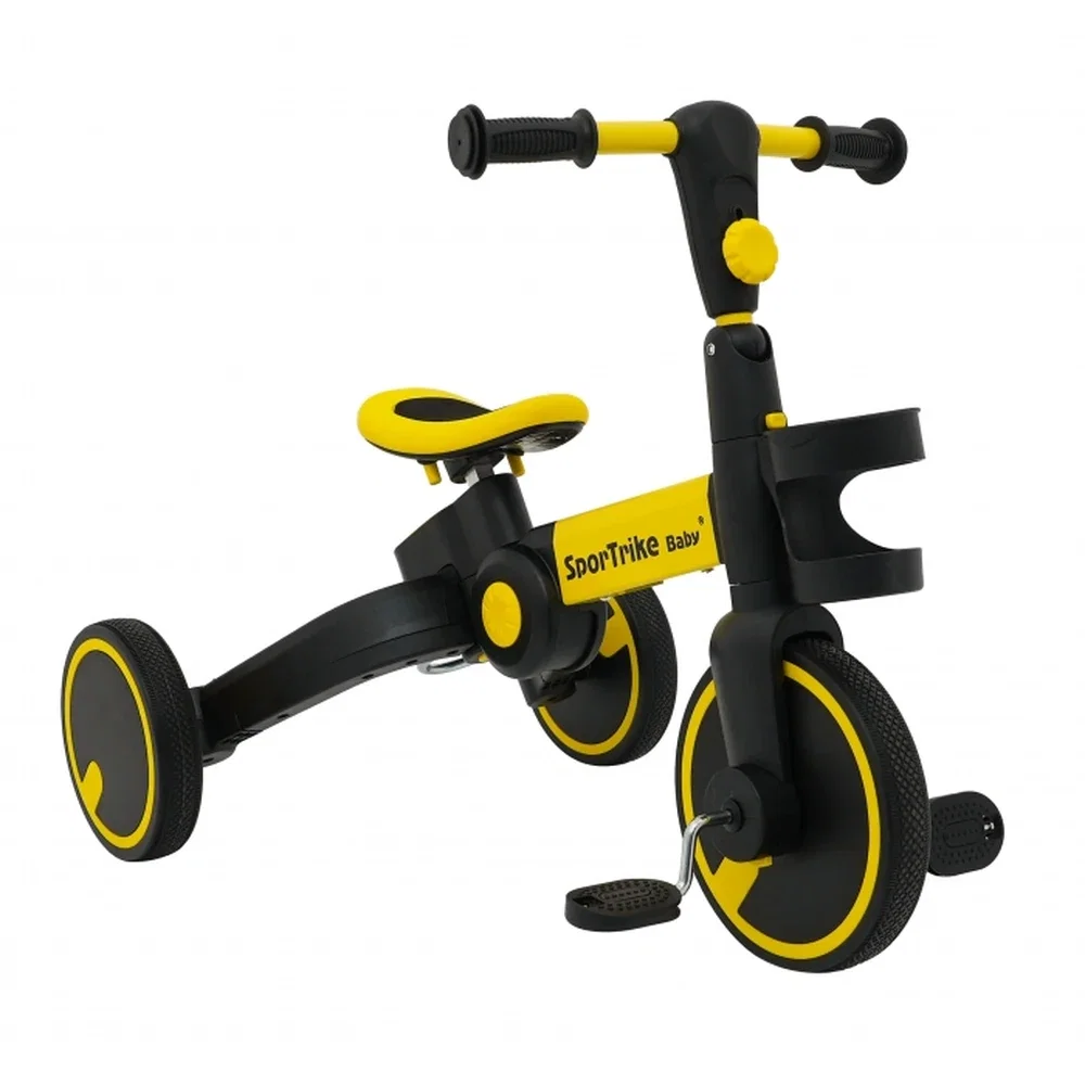Tricicleta cu pedale 3 in 1 si roti din cauciuc SporTrike - Galben [4]