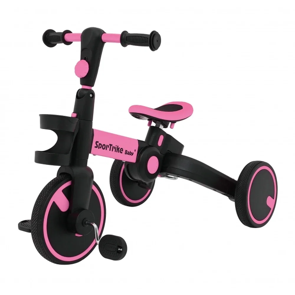 Tricicleta cu pedale 3 in 1 si roti din cauciuc SporTrike - Roz [2]