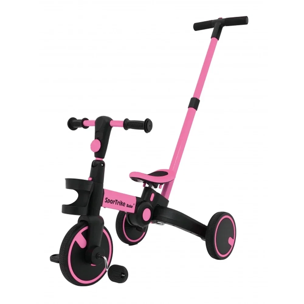La plimbare - Tricicleta cu pedale 3 in 1 si roti din cauciuc SporTrike - Roz