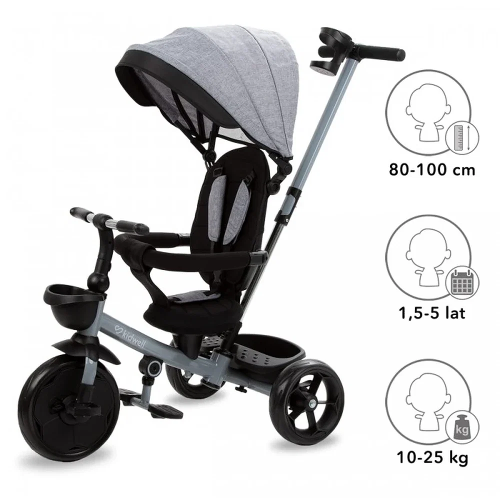 Tricicleta cu sezut rotativ si roti cu spuma EVA Kidwell Axel - Gri 5 ani [1]