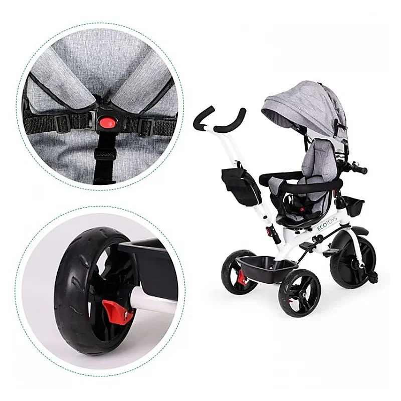 Tricicleta Ecotoys cu sezut reversibil - Gri 12 luni [5]