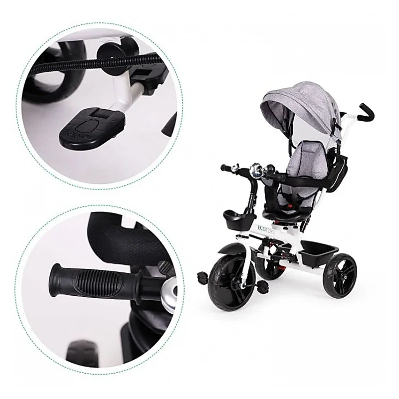 Tricicleta Ecotoys cu sezut reversibil - Gri 12 luni [7]
