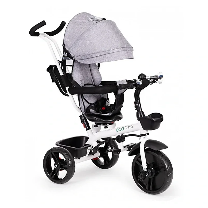 Triciclete copii - Tricicleta Ecotoys cu sezut reversibil - Gri 12 luni