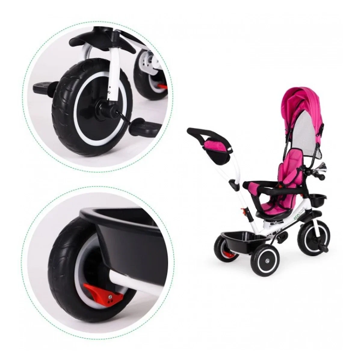 Tricicleta Ecotoys, functie rotire 360° - Roz 6 luni [6]