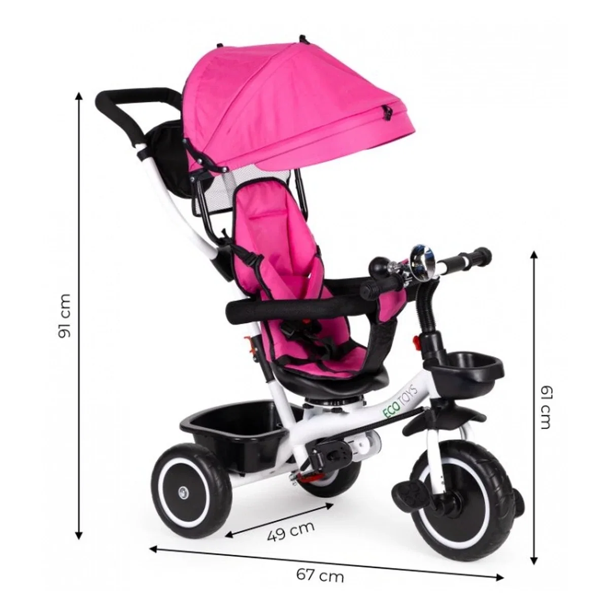 Tricicleta Ecotoys, functie rotire 360° - Roz 6 luni [7]
