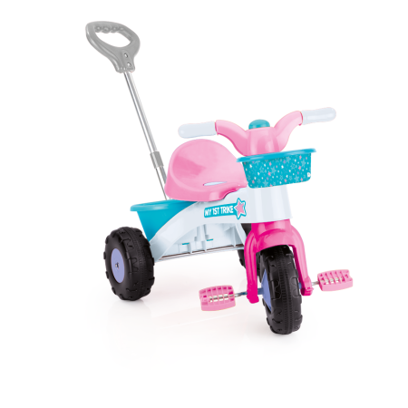 La plimbare - Tricicleta roz cu maner - My first trike