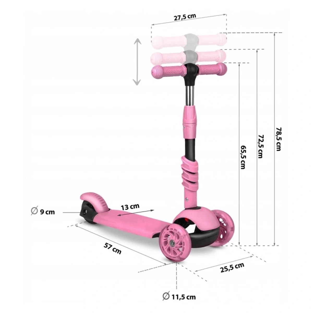Trotineta 3 in 1 cu roti cu LED Ricokids Todi - Roz 3 ani+ [9]