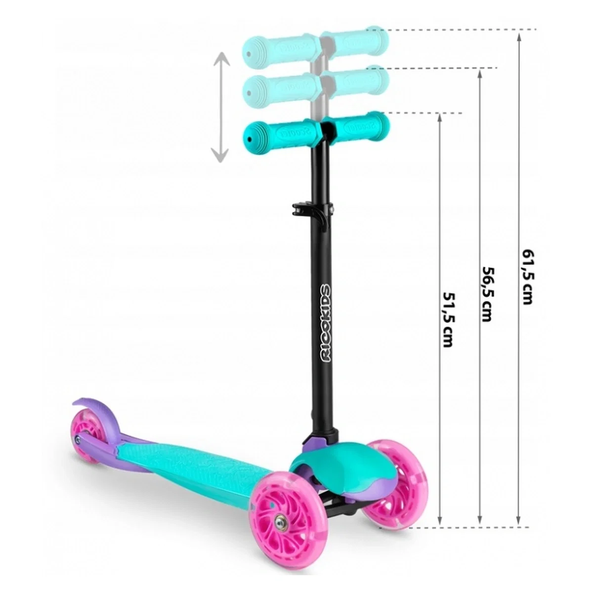 Trotineta cu roti cu LED Ricokids Loco - Turcoaz cu roz [5]