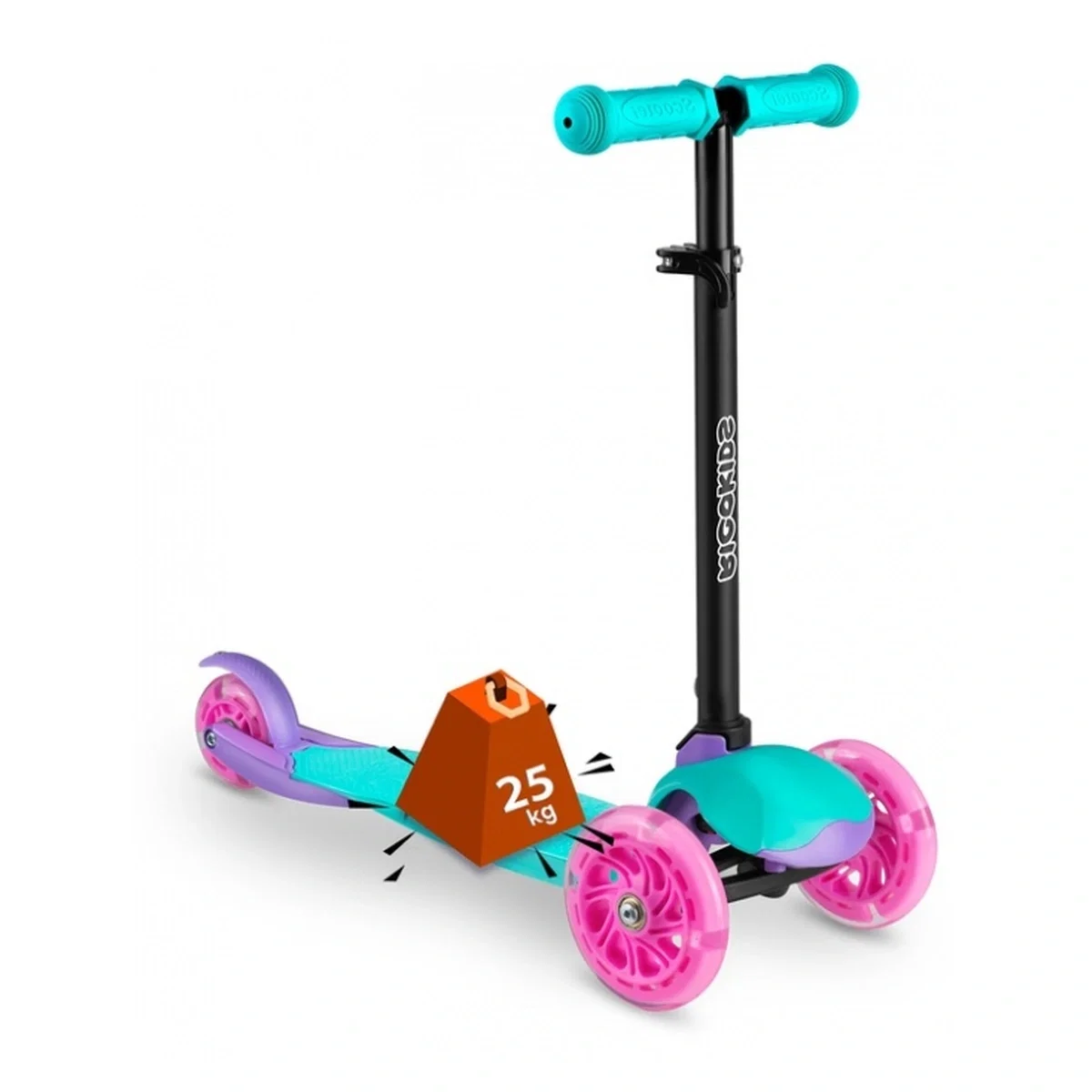 Trotineta cu roti cu LED Ricokids Loco - Turcoaz cu roz [6]