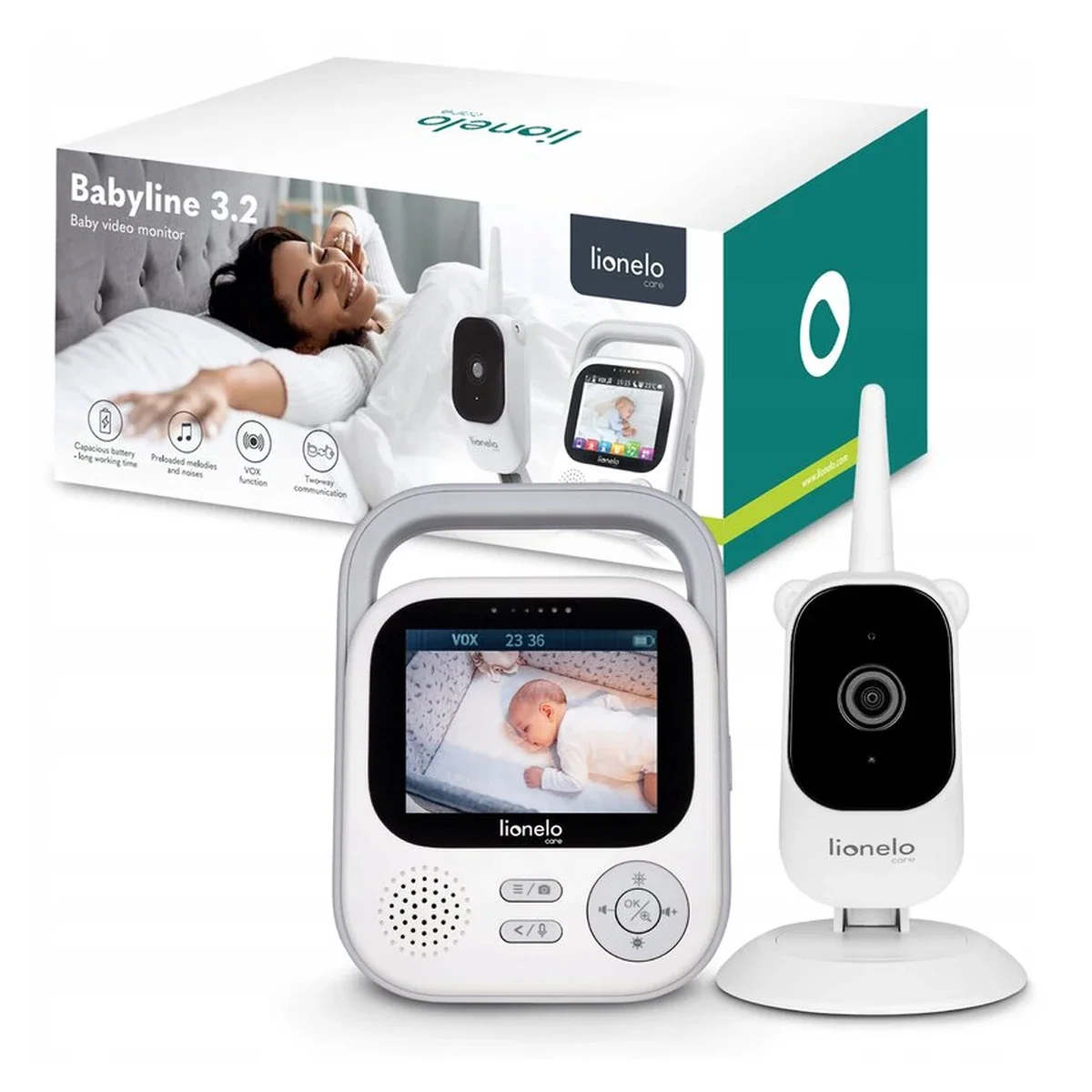 Video monitor, Lionelo, Babyline 3.2, Full HD, Comunicare bidirectionala, 2.8 inch, Alb [14]