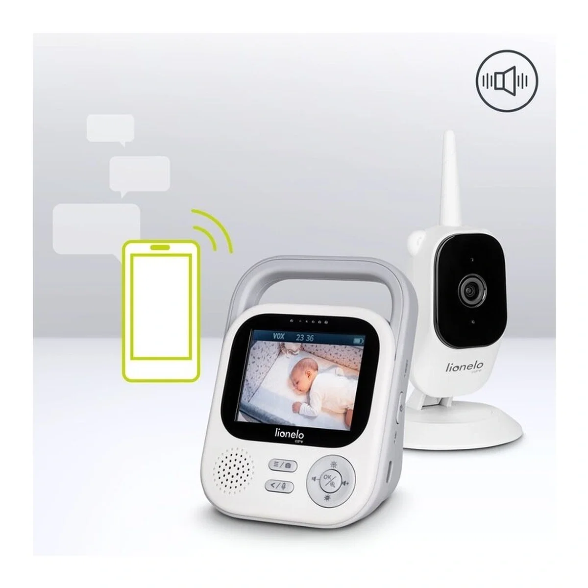Video monitor, Lionelo, Babyline 3.2, Full HD, Comunicare bidirectionala, 2.8 inch, Alb [24]